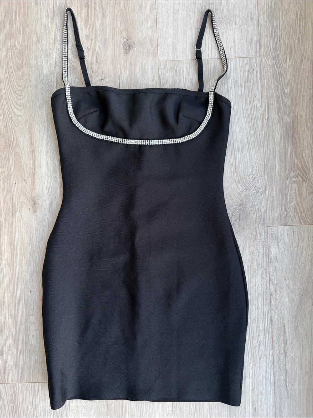 superdown Black Mini Dress with Rhinestone Trim